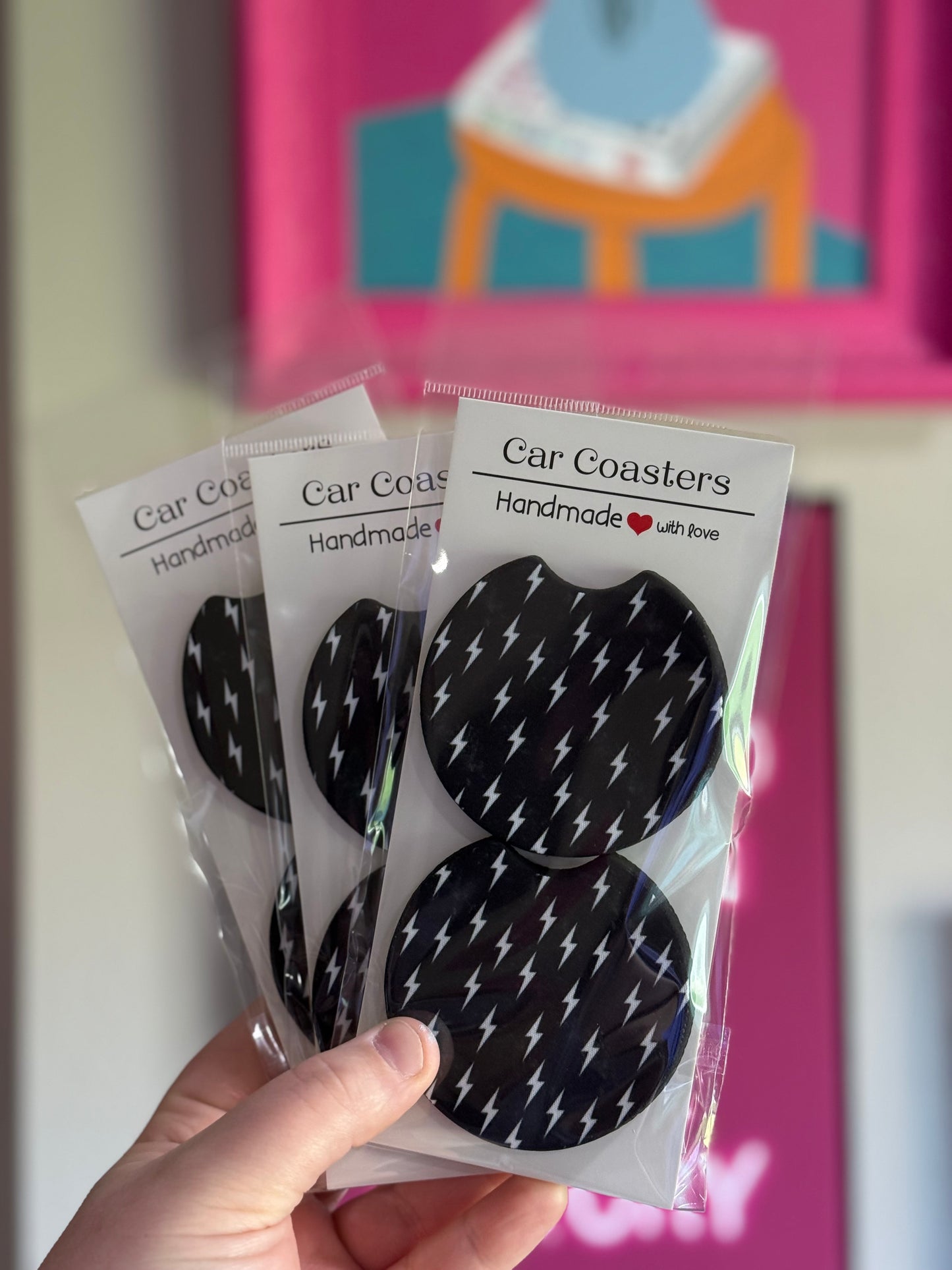 Black/White Bolts Car Coaster Set