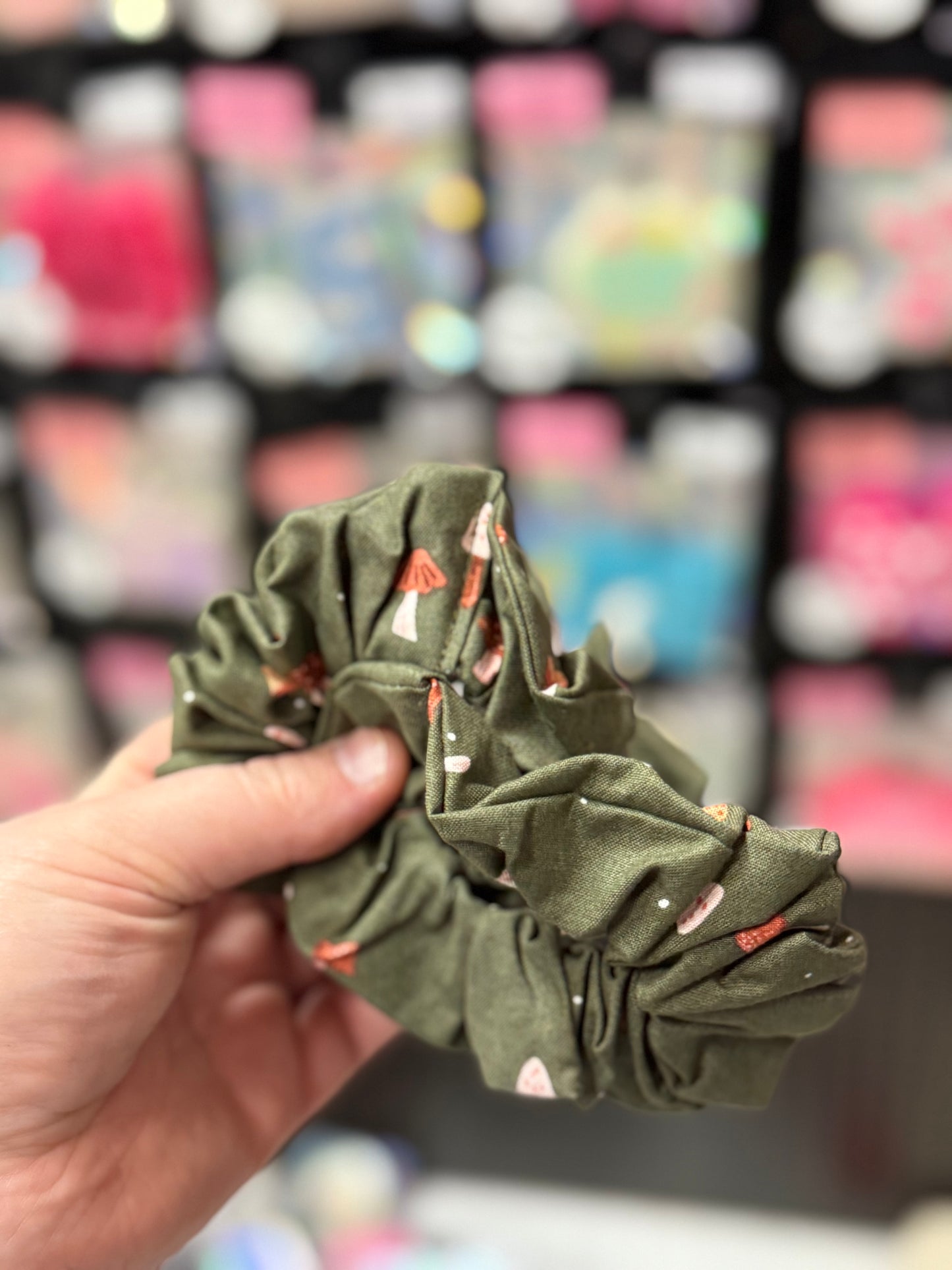 Green Mushroom Scrunchie