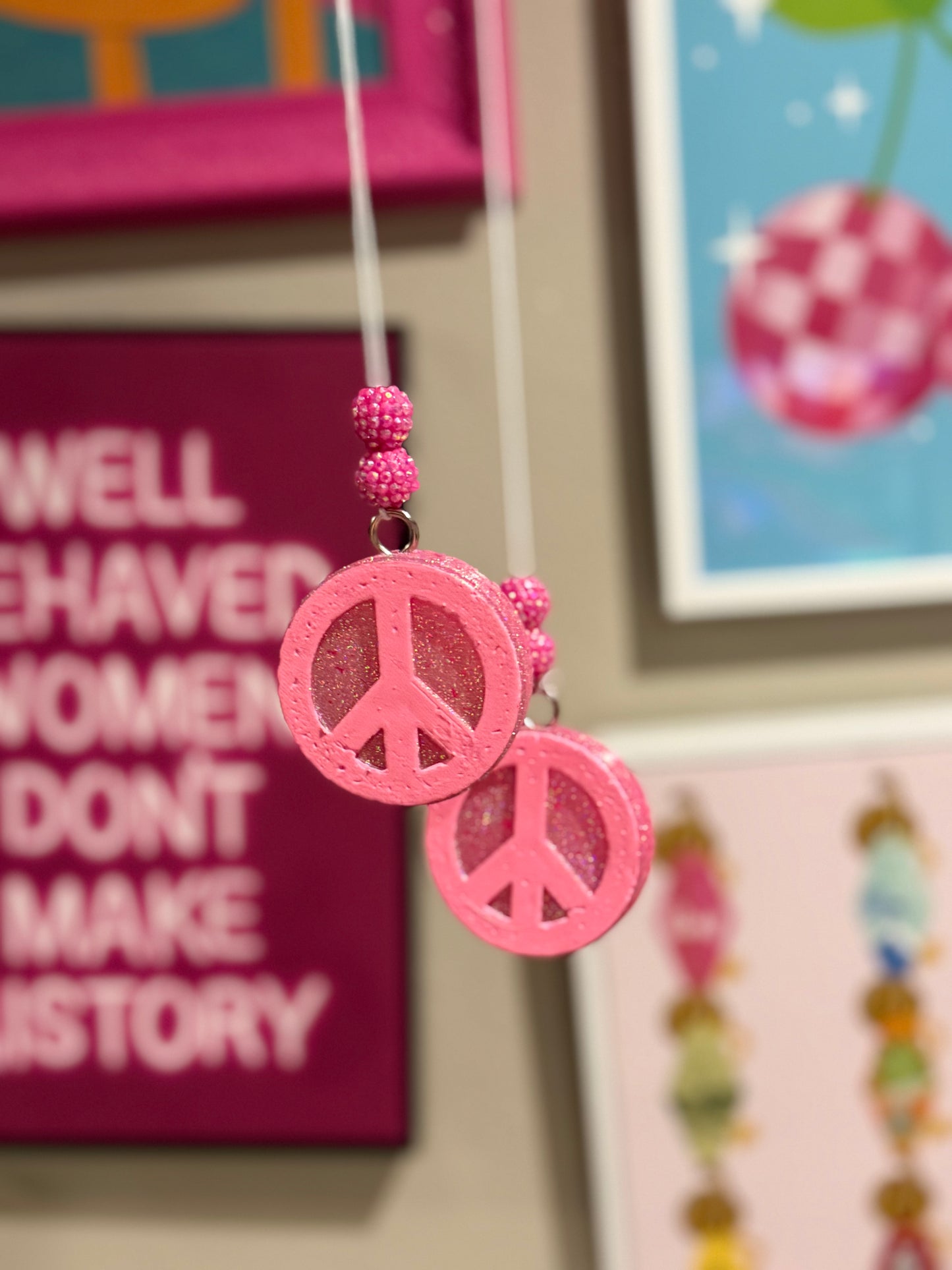 Pink Holo Peace Dangles- Custom