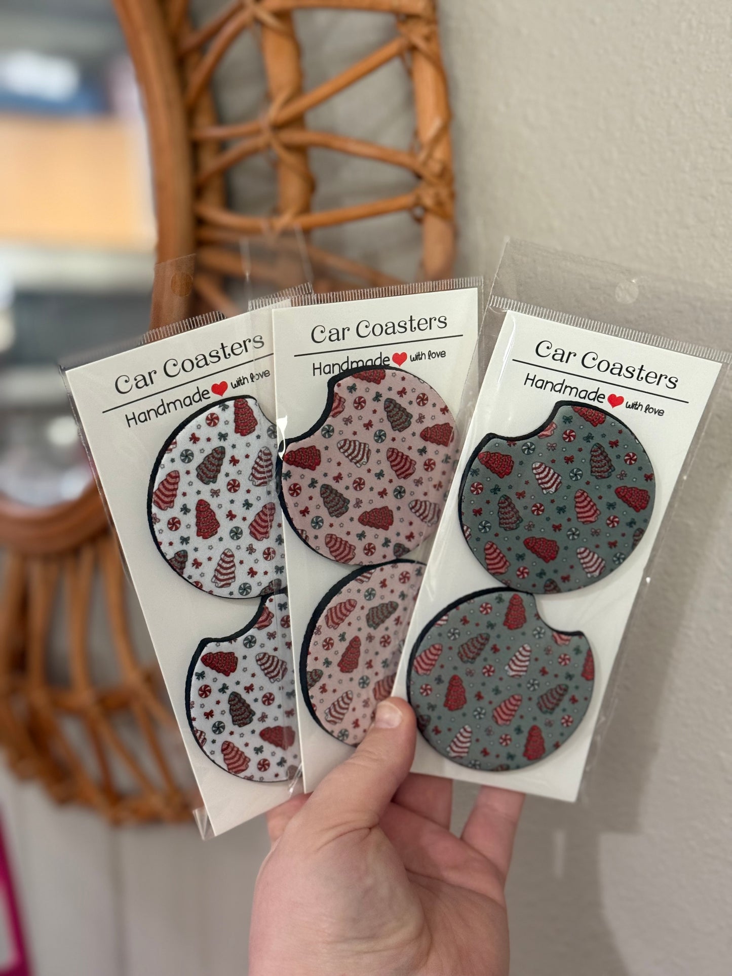 White Snack Cake Car Coaster Set