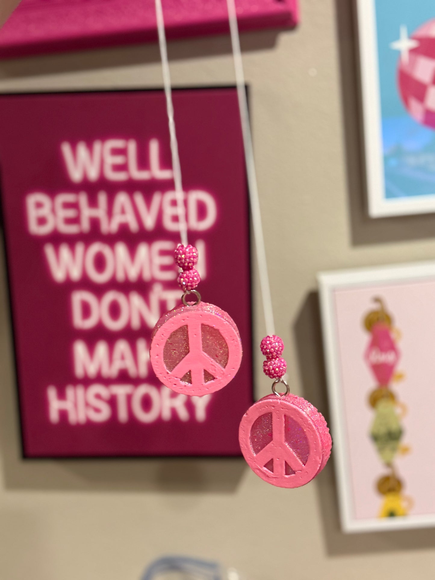 Pink Holo Peace Dangles- Custom