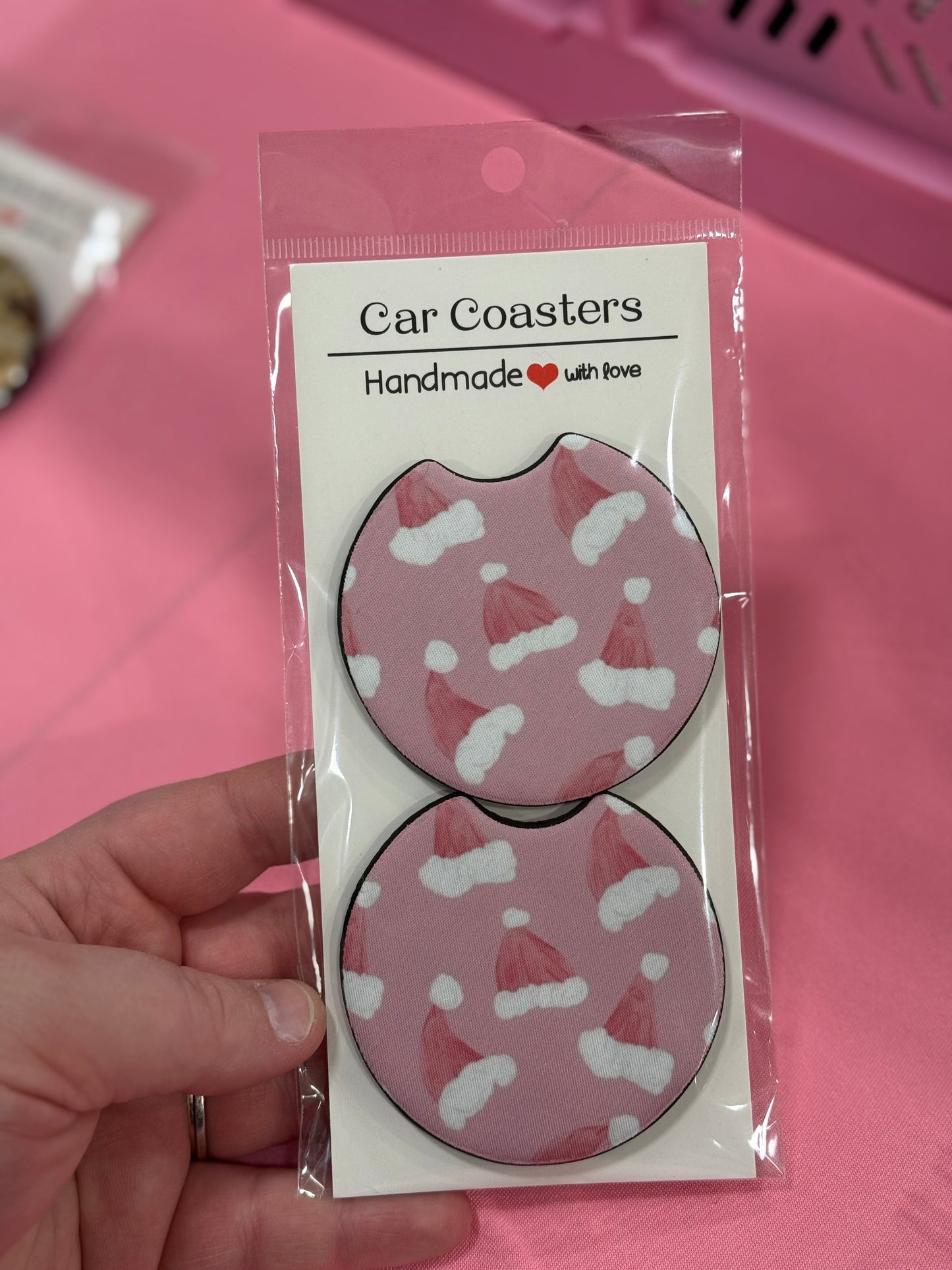 Pink Santa Hat Car Coaster Set