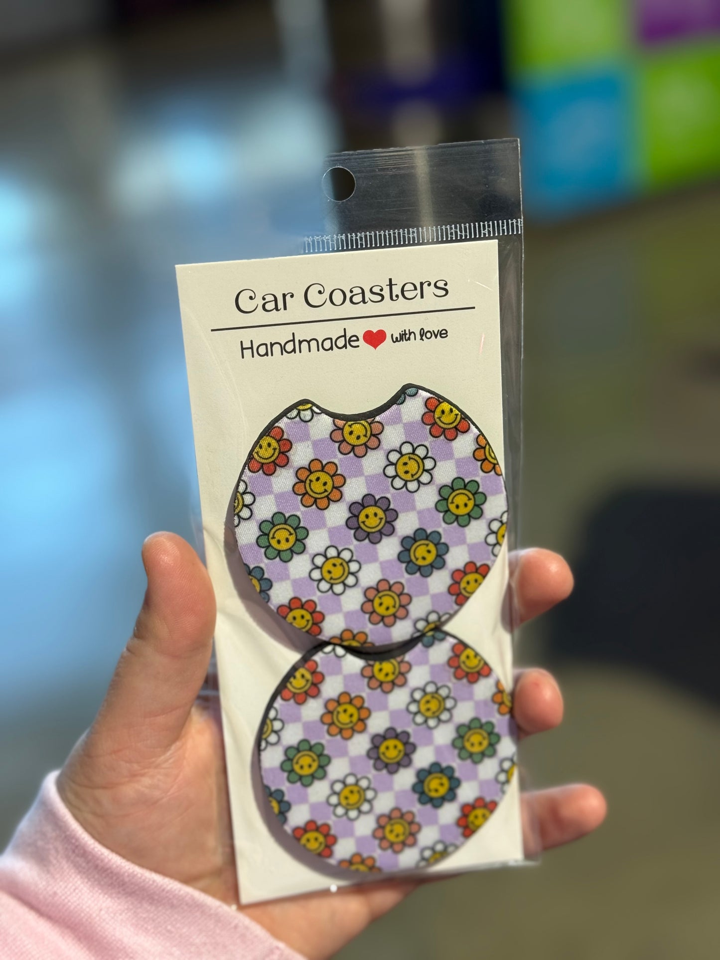 Purple Flowers Car Coaster Set