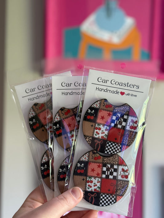 Cherry Patchwork Car Coaster Set