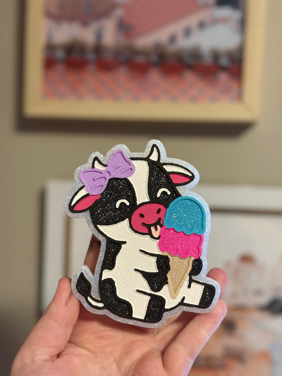 Glitter Ice Cream Cow Custom Freshie