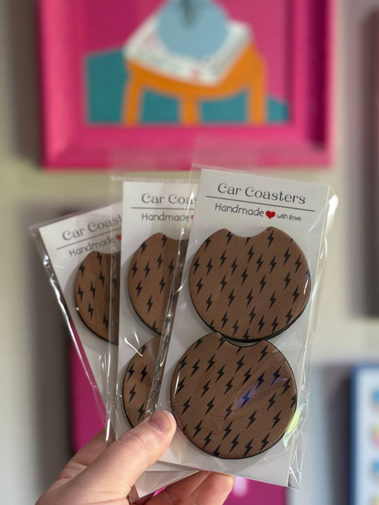 Brown/Black Bolts Car Coaster Set