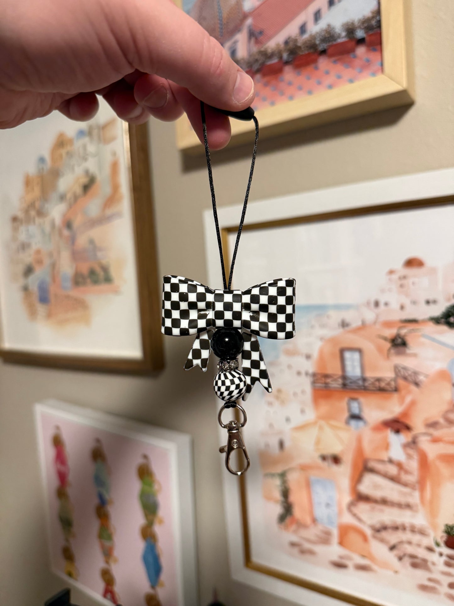 Checkered Bow Freshie Hanger