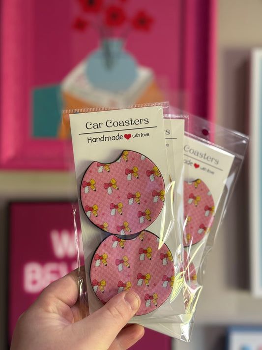 Pink Teacher Bow Car Coaster Set