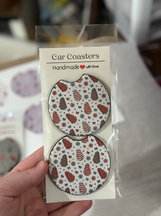 White Snack Cake Car Coaster Set