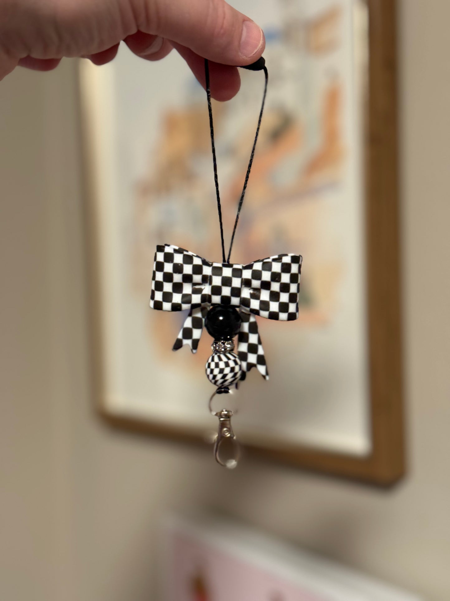Checkered Bow Freshie Hanger