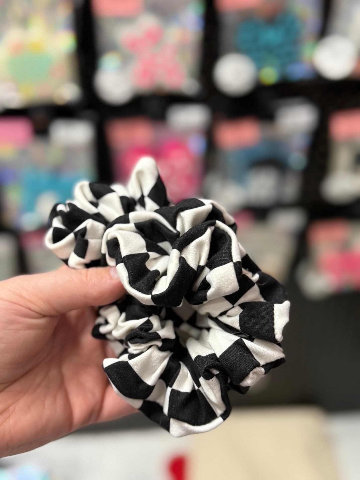 Soft Black Checkered Scrunchie