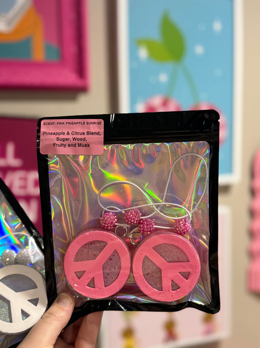 Pink Holo Peace Dangles- Custom
