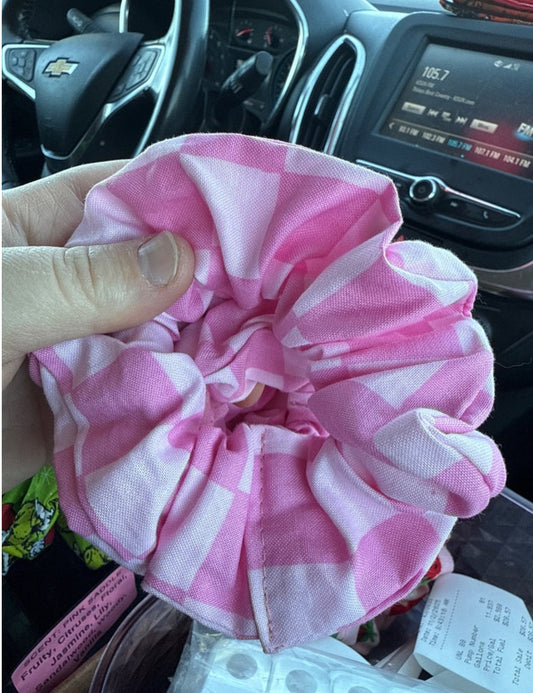 Pink Checkered Scrunchie