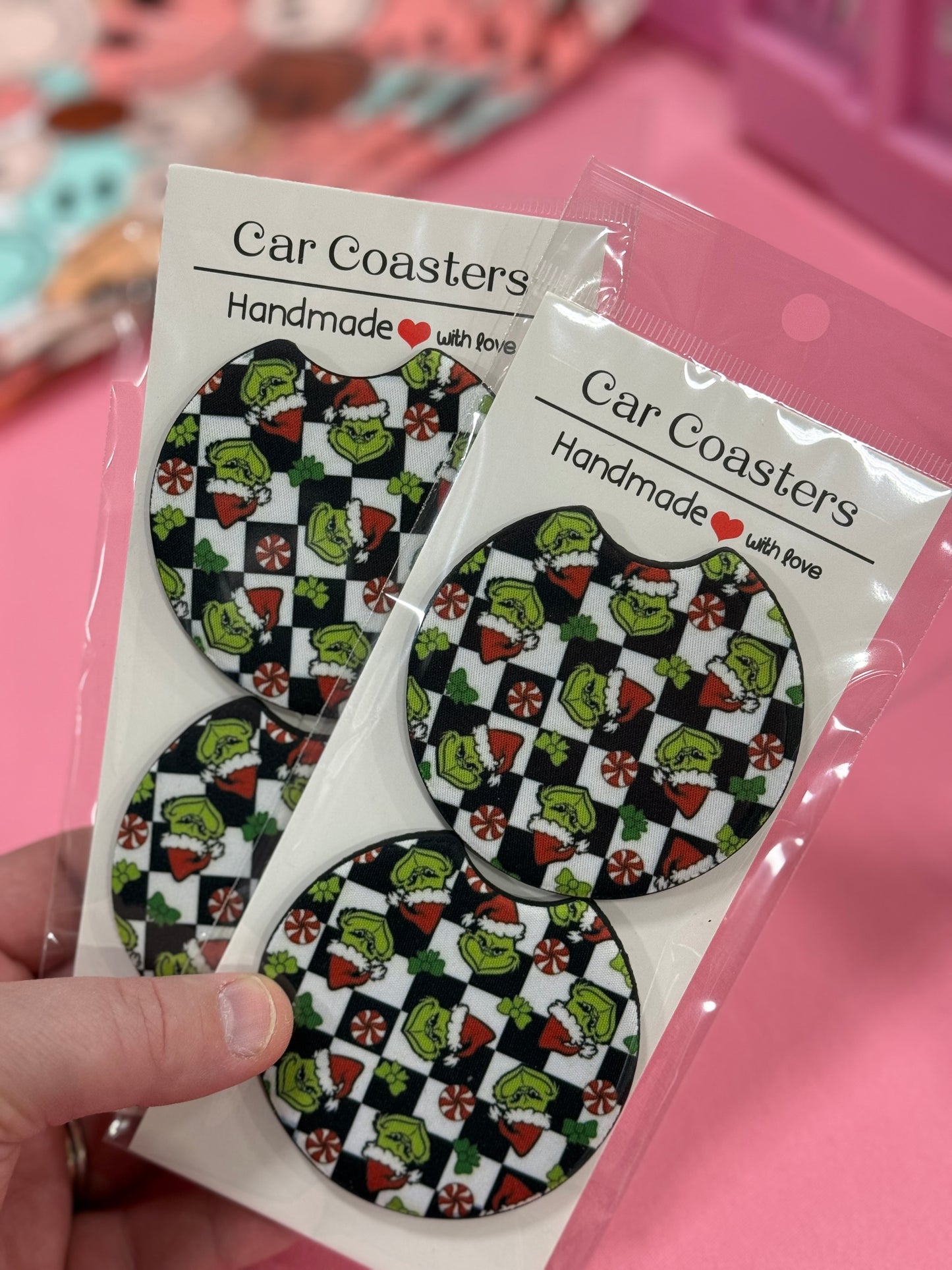 Grinch Checkered Car Coaster Set