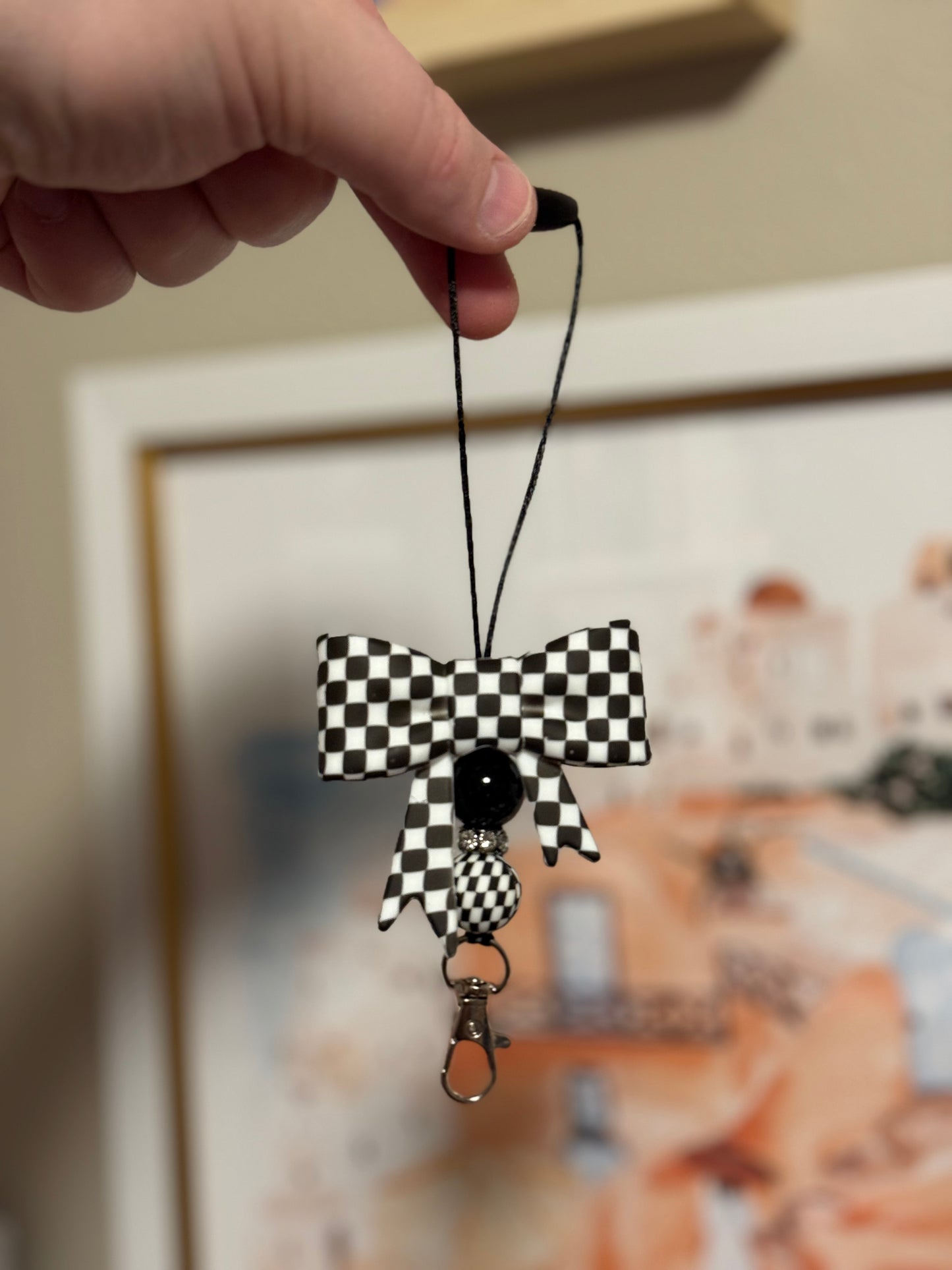Checkered Bow Freshie Hanger