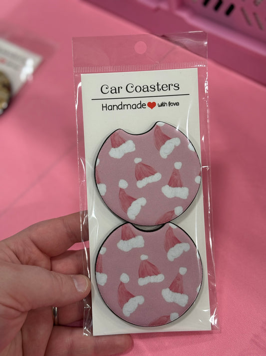 Pink Santa Hat Car Coaster Set